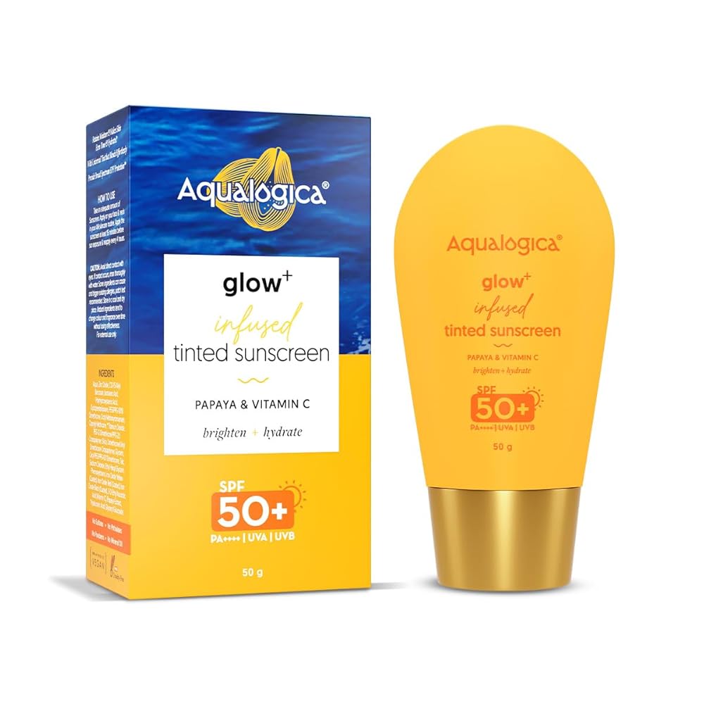 Aqualogica Glow+ Infused Tinted Sunscreen For All Skin Types Spf 50+ Pa++++ With Papaya & Vitamin C | Protection Against Uva/B | Universal Tint | For Glowing & Sun-Safe Skin |...