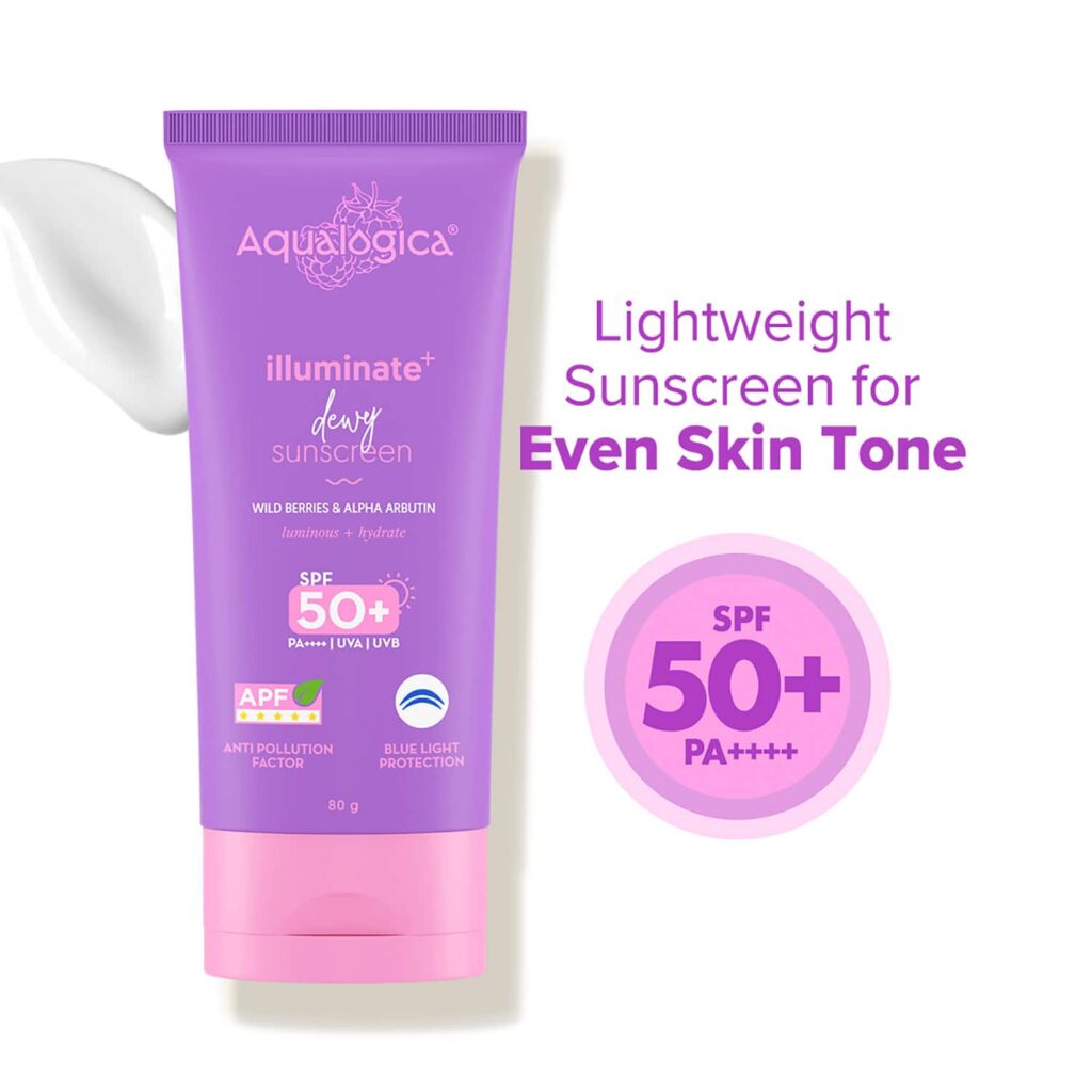 Aqualogica Illuminate+ Dewy Lightweight Sunscreen Gel SPF 50+ PA++++ for All Skin Types (80 g) - Aqualogica