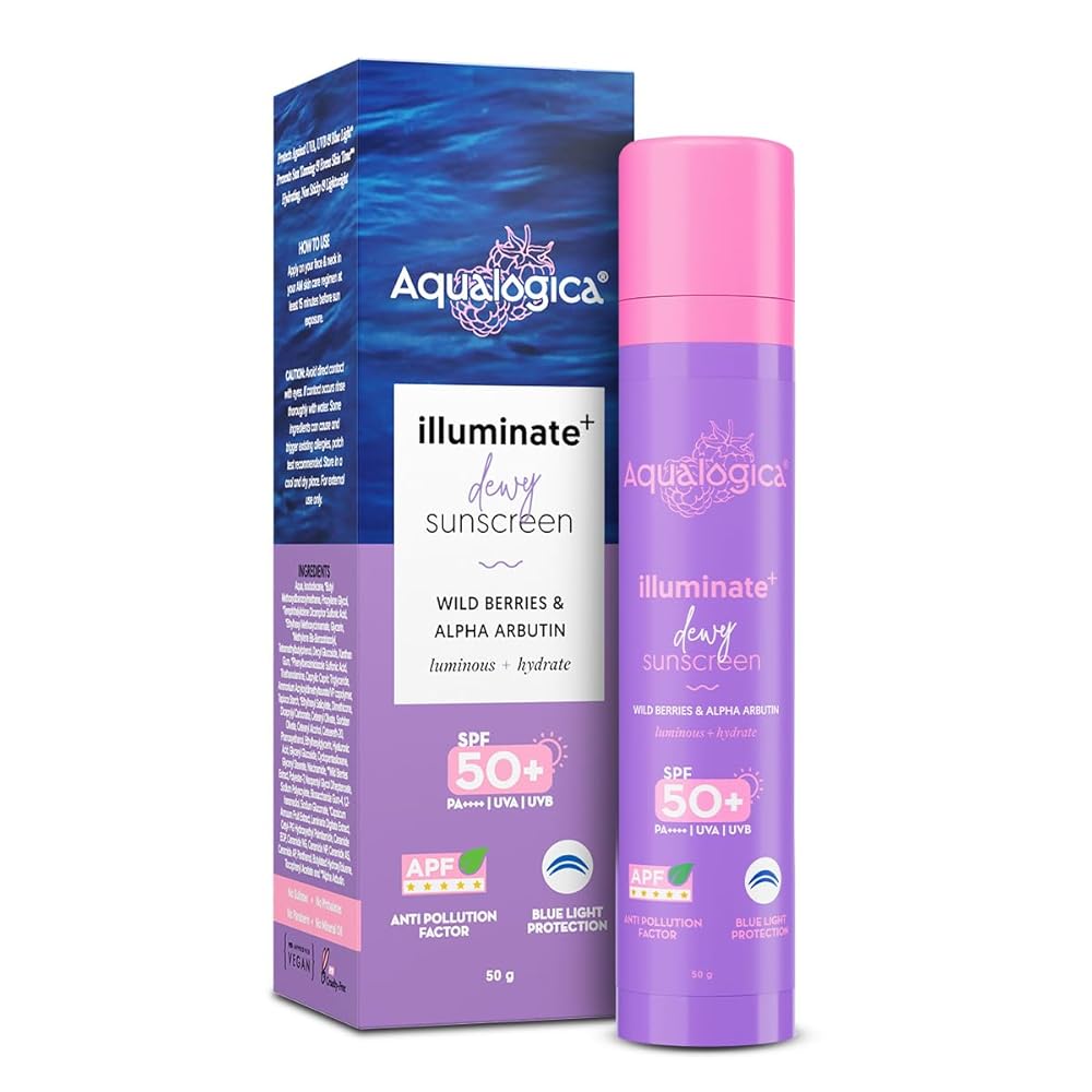 Aqualogica Illuminate+ Dewy Sunscreen Gel SPF 50+ PA++++ with Wild Berries & Alpha Arbutin | Broad Spectrum SPF 50+ PA++++ | UVA/B & Blue Light Protection | Evens Skin Tone |...