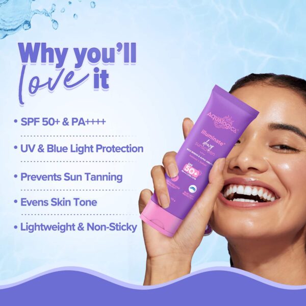 Aqualogica Illuminate + Dewy Sunscreen SPF 50+ PA++++ with Wild Berries and Alpha Arbutin (125 g) - Aqualogica