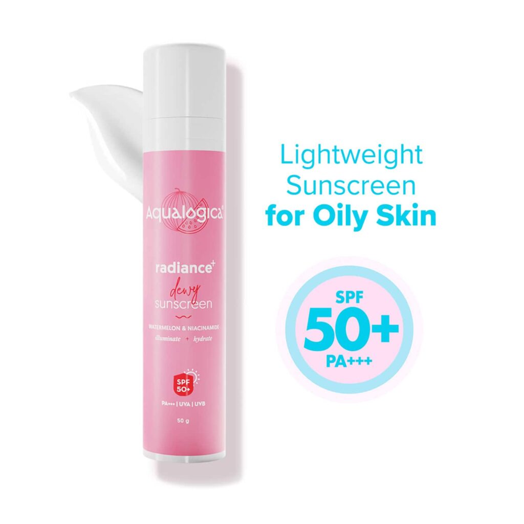 Aqualogica Radiance+ Dewy Lightweight Sunscreen Gel SPF 50+ PA+++ for Oily & Acne-Prone Skin (50 g) - Aqualogica