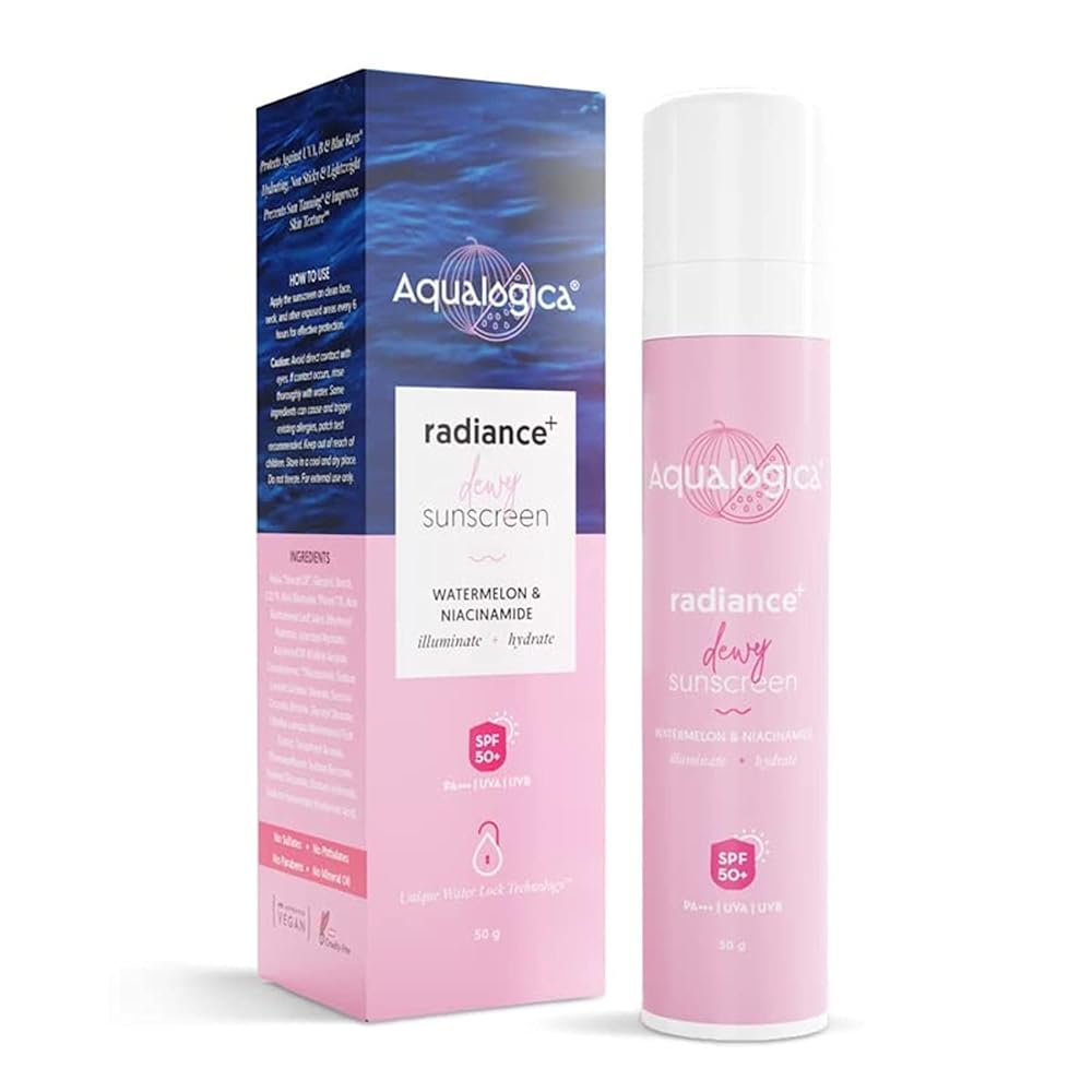 Aqualogica Radiance+ Dewy Sunscreen Gel SPF 50+ PA+++ | Lightweight texture for oily, combination, acne prone skin | Broad spectrum protection | No white cast, Non greasy | For...