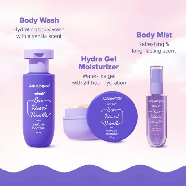 Aqualogica Refresh+ Sun Kissed Vanilla Body Care Set Warm Vanilla Fragrance Premium Gift (3 pcs) - Aqualogica