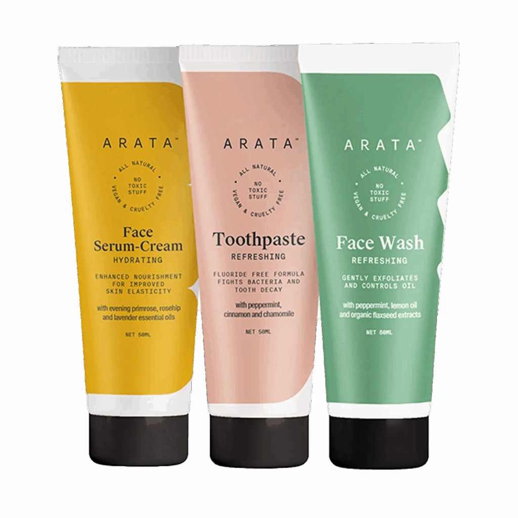 Arata Essential Morning Regime With Facewash Face Serum-Cream & Toothpaste (3Pcs) - Arata