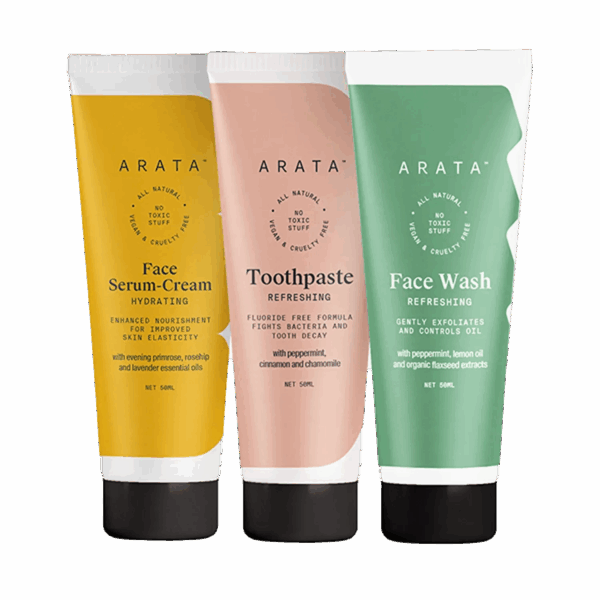Arata Essential Morning Regime With Facewash Face Serum-Cream & Toothpaste (3Pcs) - Arata