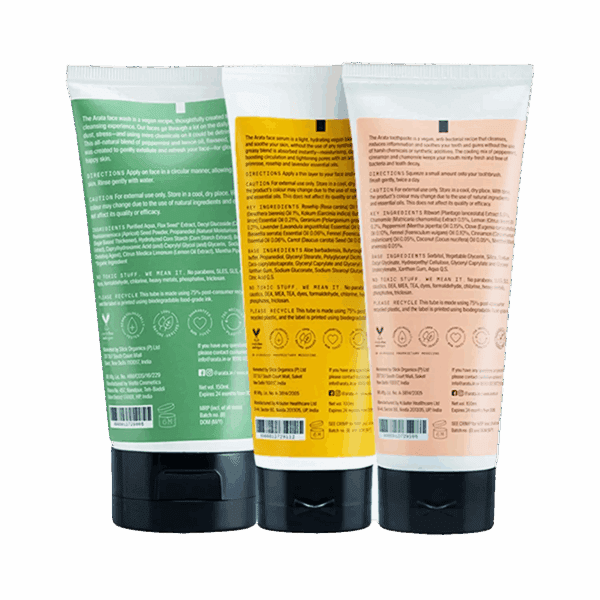Arata Essential Morning Regime With Facewash, Face Serum-Cream & Toothpaste (3Pcs) - Arata