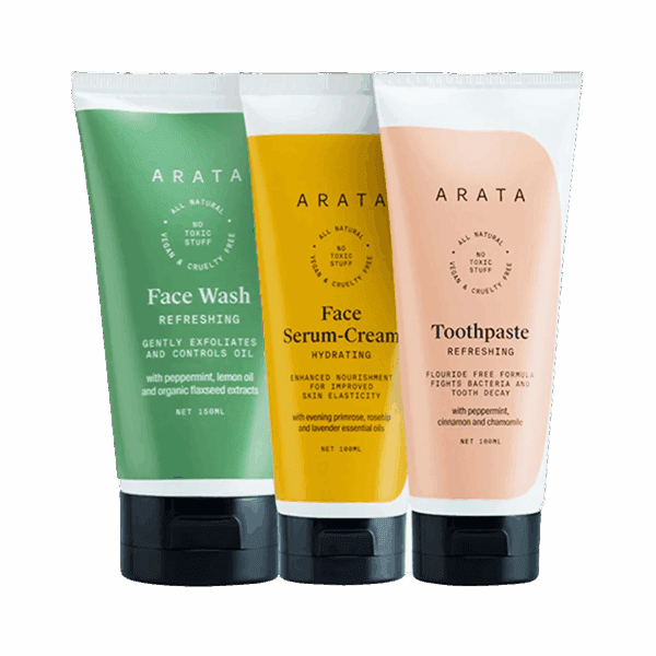 Arata Essential Morning Regime With Facewash, Face Serum-Cream & Toothpaste (3Pcs) - Arata