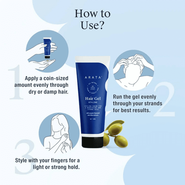 Arata Natural Hair Gel for Styling, Shaping, Strong Hold (50 ml) - Arata