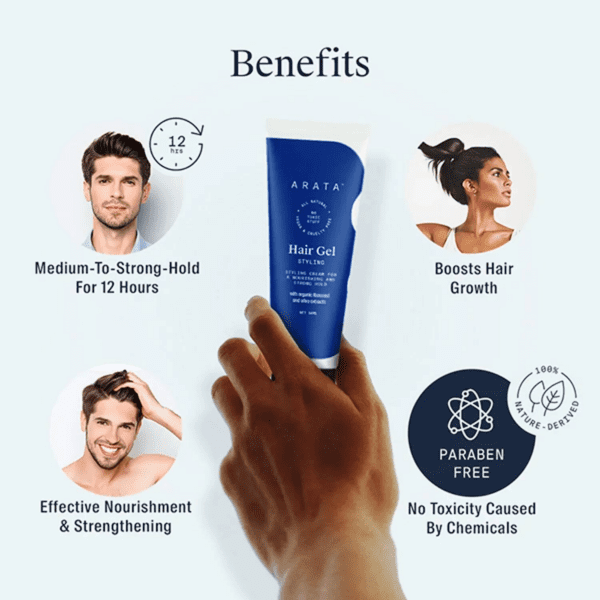 Arata Natural Hair Gel for Styling, Shaping, Strong Hold (50 ml) - Arata