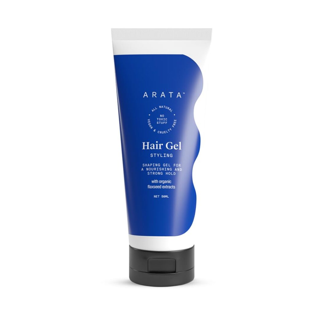 Arata Styling Hair Gel For All Hair Types | Medium to Strong Hold | Tames Flyaways & Adds Definition | Creates Slicked-Back Looks, Adds Texture with Organic Flaxseeds | 50 ML