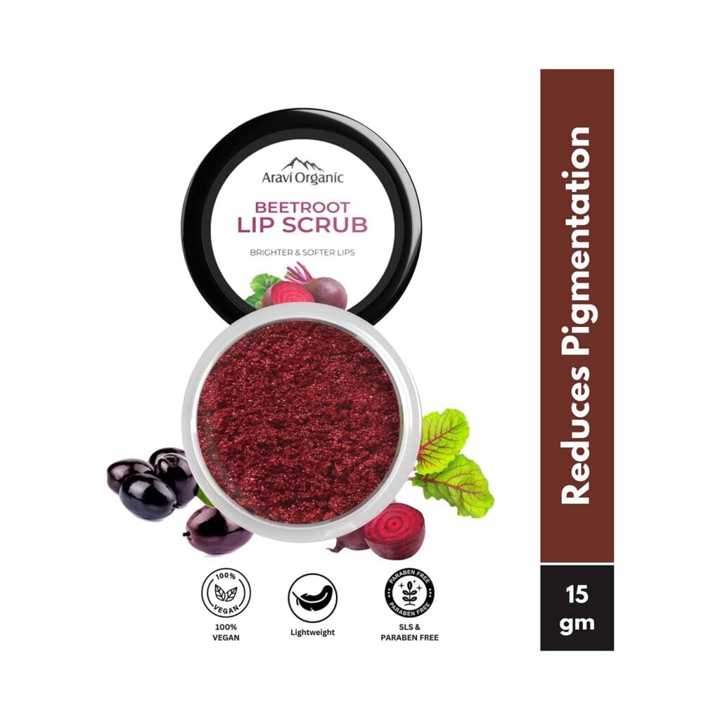 Aravi Organic Beetroot Lip Lightening Scrub Balm for Dark, Chapped & Pigmented Lips (15 g) - Aravi Organic