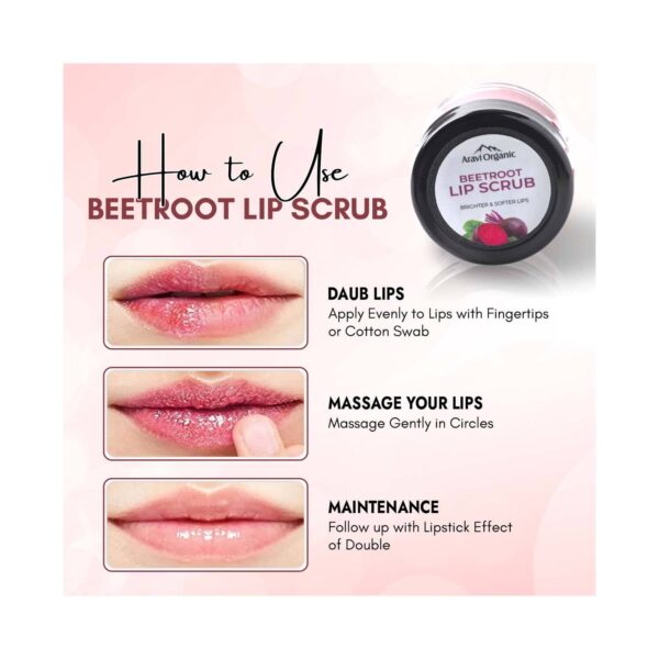 Aravi Organic Beetroot Lip Lightening Scrub Balm for Dark, Chapped & Pigmented Lips (15 g) - Aravi Organic