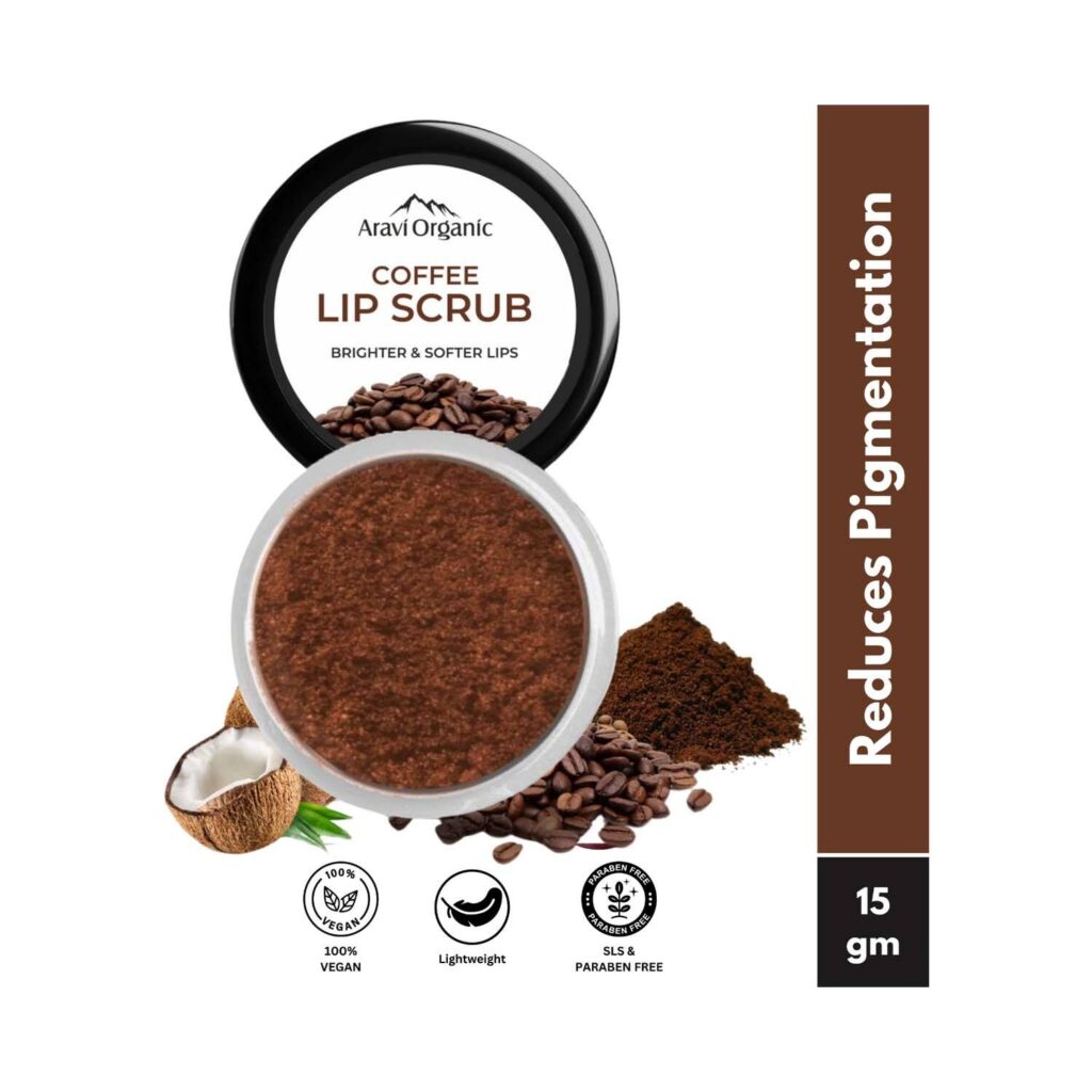 Aravi Organic Coffee Lip Lightening Scrub Balm for Dark, Chapped & Pigmented Lips (15 g) - Aravi Organic