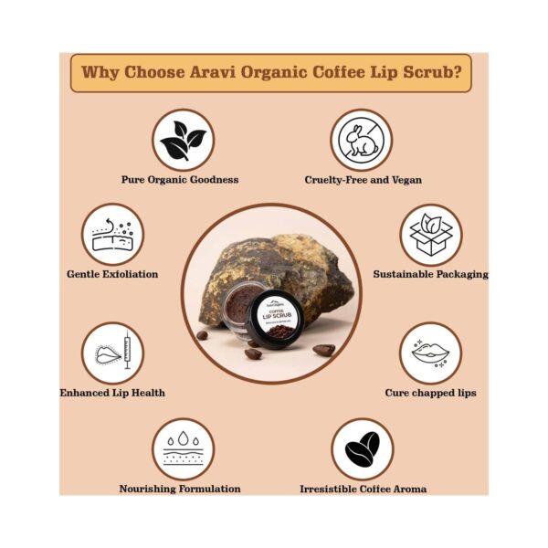 Aravi Organic Coffee Lip Lightening Scrub Balm for Dark, Chapped & Pigmented Lips (15 g) - Aravi Organic