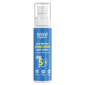 Aravi Organic Dual Mineral Sunscreen Body Spray with SPF 50 PA++++, Zinc Oxide & Titanium Dioxide, Water-Resistant, Broad Spectrum UVA & UVB Protection, Non-Greasy &...