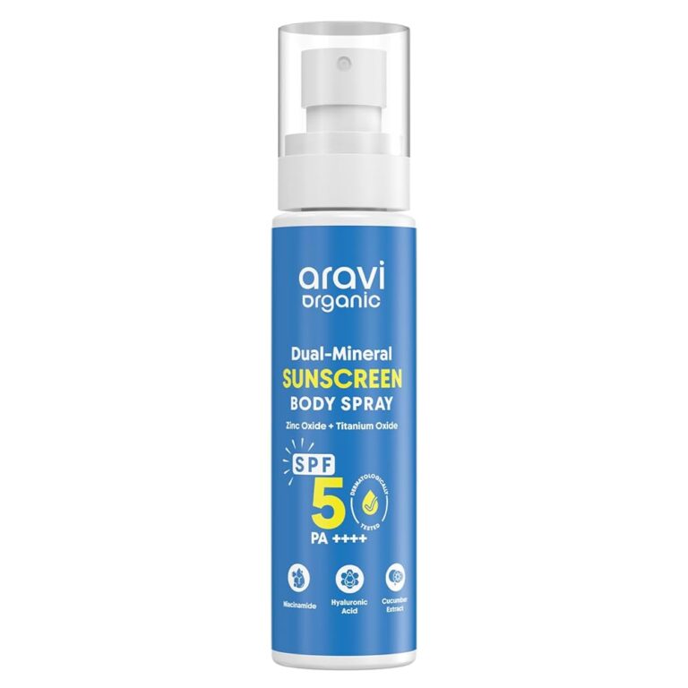 Aravi Organic Dual Mineral Sunscreen Body Spray with SPF 50 PA++++, Zinc Oxide & Titanium Dioxide, Water-Resistant, Broad Spectrum UVA & UVB Protection, Non-Greasy &...