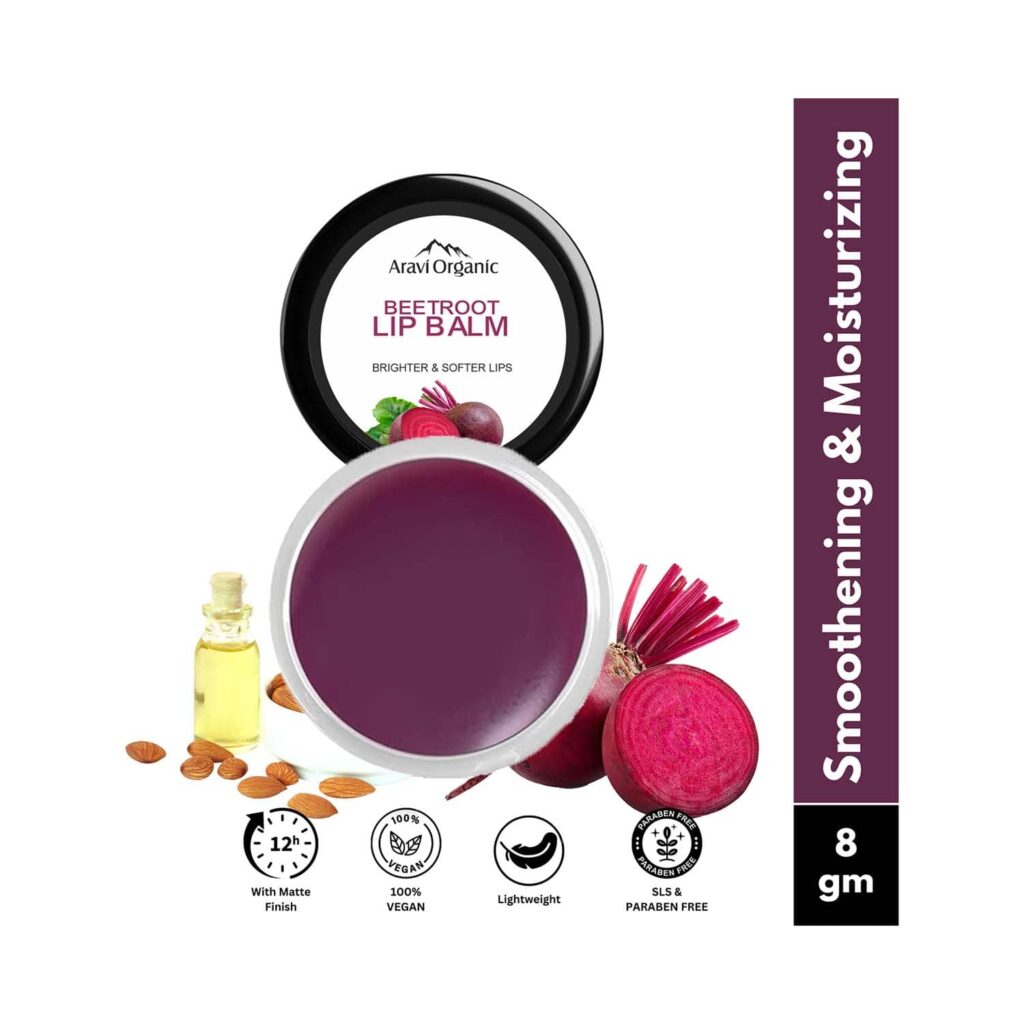 Aravi Organic Lip Lightening Beetroot Lip Balm For Nourishing & Soft Glossy Lips (8 g) - Aravi Organic