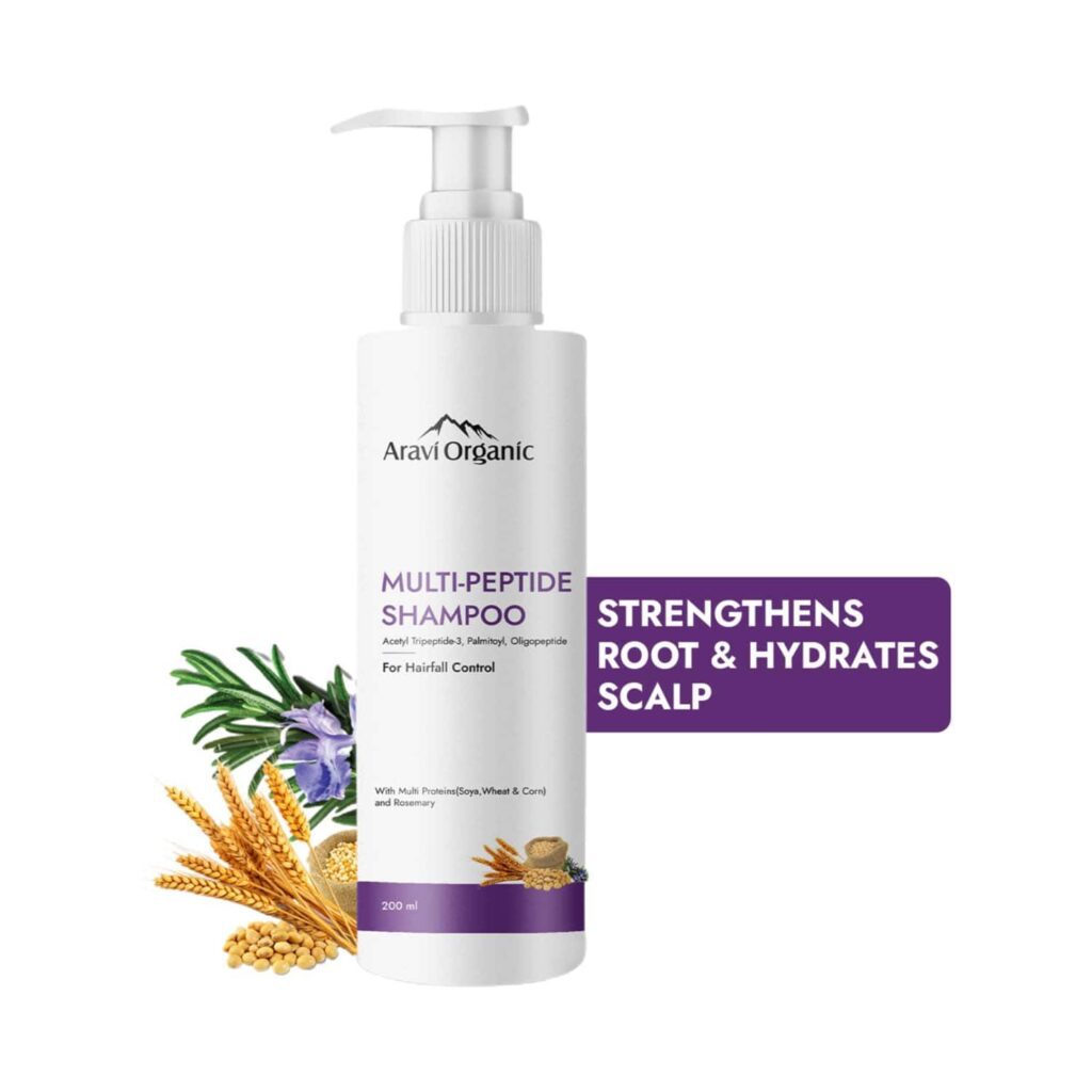 Aravi Organic Multi Peptide Hairfall Shampoo - Acetyl Tripeptide 3, Oligopeptide & Rosemary (200 ml) - Aravi Organic