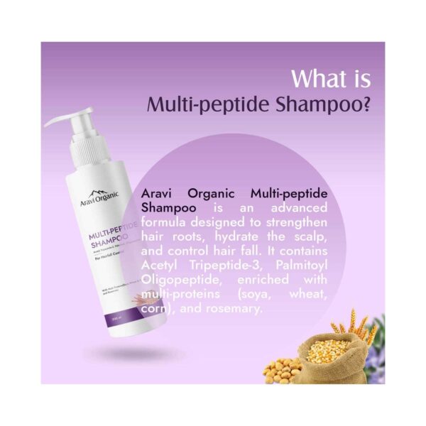 Aravi Organic Multi Peptide Hairfall Shampoo - Acetyl Tripeptide 3, Oligopeptide & Rosemary (200 ml) - Aravi Organic
