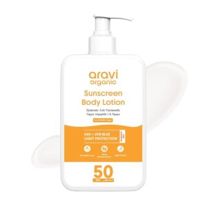 Aravi Organic Oil-Free Sunscreen Body Lotion SPF 50 PA++++ | Lightweight, Quick Absorbing & No White Cast | UVA & UVB Protection | With Niacinamide, Hyaluronic Acid & Copper...
