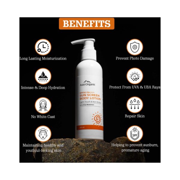 Aravi Organic SPF 50++++ Sunscreen Body Lotion For Naturally Nourish With UVA-B Protection (200 ml) - Aravi Organic