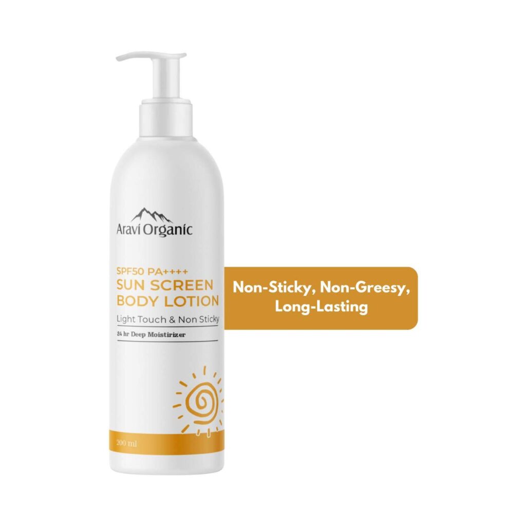 Aravi Organic SPF 50++++ Sunscreen Body Lotion For Naturally Nourish With UVA-B Protection (200 ml) - Aravi Organic