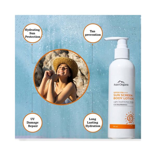 Aravi Organic SPF 50++++ Sunscreen Body Lotion For Naturally Nourish With UVA-B Protection (200 ml) - Aravi Organic