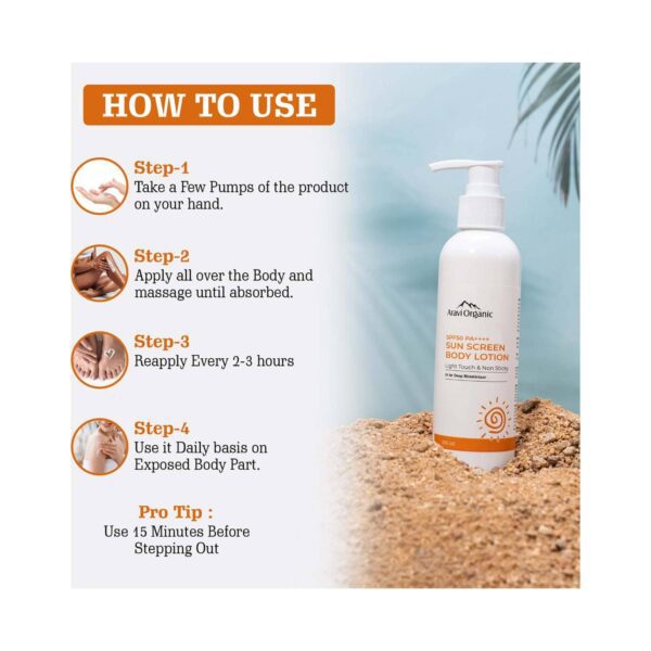 Aravi Organic SPF 50++++ Sunscreen Body Lotion For Naturally Nourish With UVA-B Protection (200 ml) - Aravi Organic