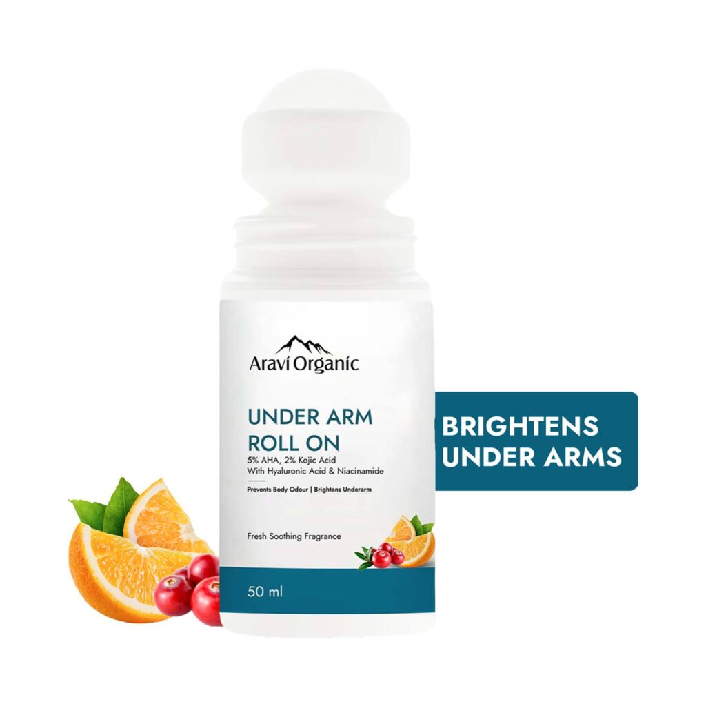 Aravi Organic Under Arm Roll On - 5% AHA 2% Kojic Acid & 1% Mandelic Acid Control Body Odour (50 ml) - Aravi Organic