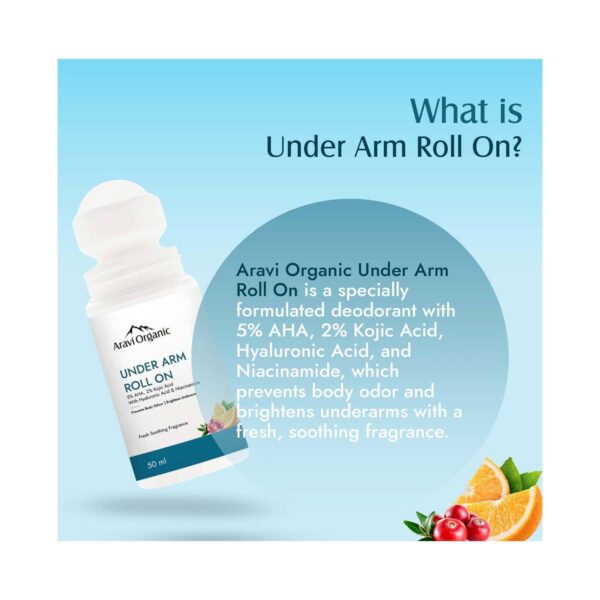 Aravi Organic Under Arm Roll On - 5% AHA 2% Kojic Acid & 1% Mandelic Acid Control Body Odour (50 ml) - Aravi Organic