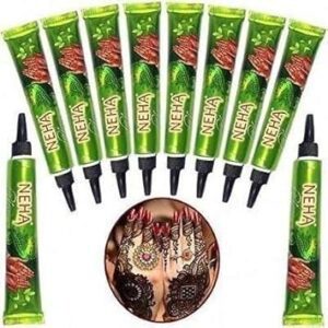 Arjav Neha Herbal Instant Dark Red Henna Mehendi Tattoo Paste Tubes (10pieces In Each Box)