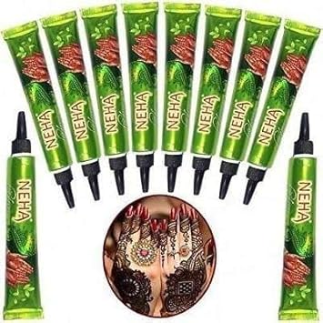 Arjav Neha Herbal Instant Dark Red Henna Mehendi Tattoo Paste Tubes (10pieces In Each Box)