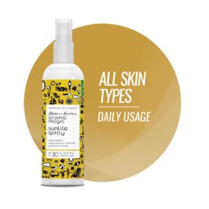 Aroma Magic Sunlite Spray | sun protection SPF30++, rejuvenate, protect & prevent signs of aging | Vitamins B5, C, and E, Zinc Oxide, Glycerin, Allantoin, & Panthenol – 100ml