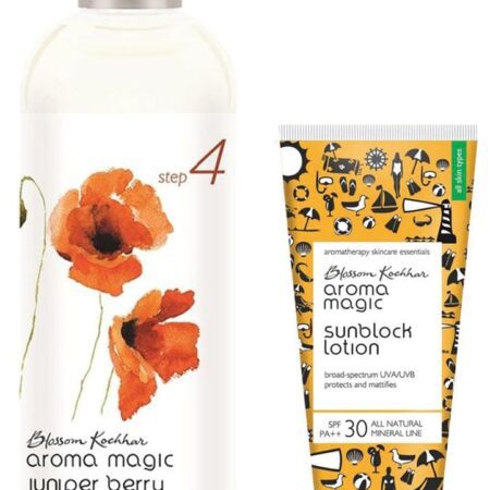 Aroma Magic Sunscreen For All Skin Type Sun Block Lotion, SPF 30, 50ml & Juniper Berry Oil Free Moisturiser, 100ml
