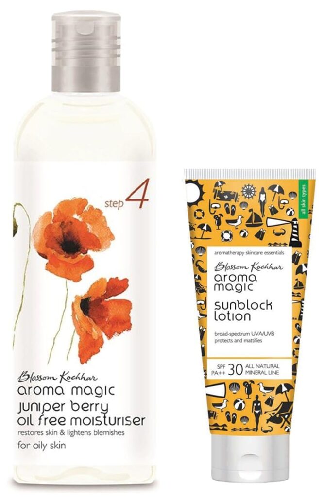 Aroma Magic Sunscreen For All Skin Type Sun Block Lotion, SPF 30, 50ml & Juniper Berry Oil Free Moisturiser, 100ml