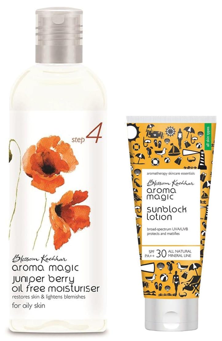 Aroma Magic Sunscreen For All Skin Type Sun Block Lotion, SPF 30, 50ml & Juniper Berry Oil Free Moisturiser, 100ml
