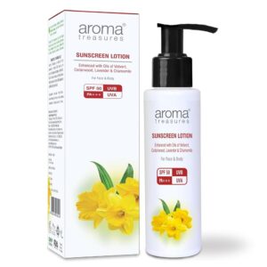 Aroma Treasures Sunscreen Lotion with SPF 50 | Water-resistant | UVA/UVB protection, Infused Lavender, Chamomile & Vetivert | Easy-to-apply for all skin types, face & body | SPF...