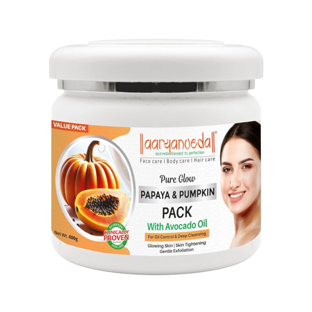 Aryanveda Papaya & Pumpkin Face Pack For Deep Purification & Exfoliates Dead Skin Cells For All Skin Types, 400 g