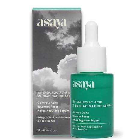 Asaya 2% Salicylic Acid Face Serum | 5% Niacinamide & Tea Tree Oil | Reduces Acne, Blackheads & Whiteheads | Unclogs Pores & Regulates Sebum | Fights Active Breakouts & Prevents...
