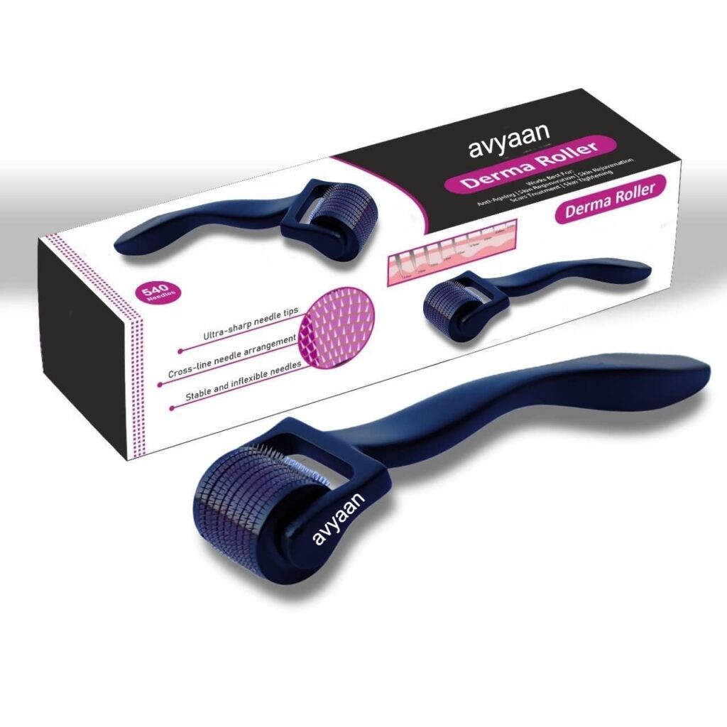 avyaan Derma roller 0.5 mm with 540 titanium alloy needles| Promotes beard growth, hair regrowth & reduces acne scars| Safe & effective to use