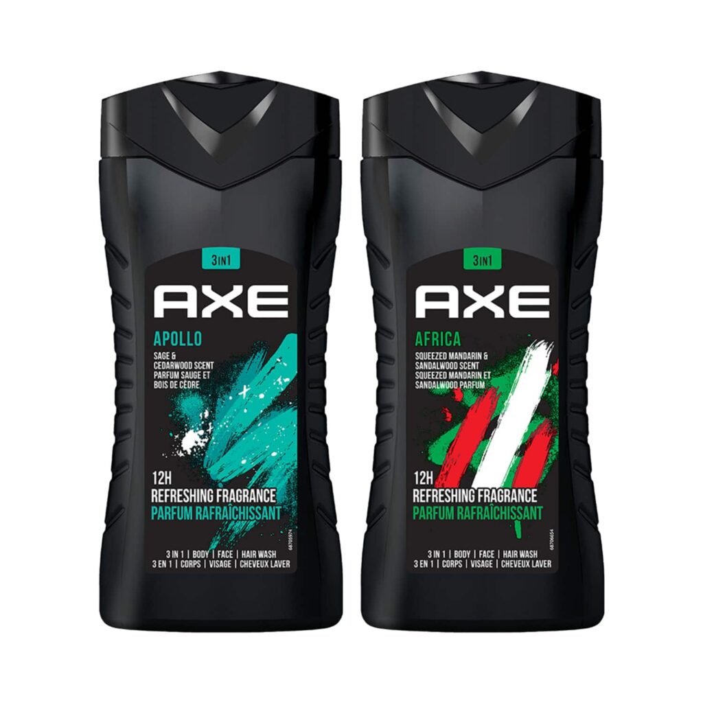 AXE Africa (250 ml) & Apollo (250 ml) 3 In 1 Body Face & Hair Wash For Men Long Lasting Combo - AXE