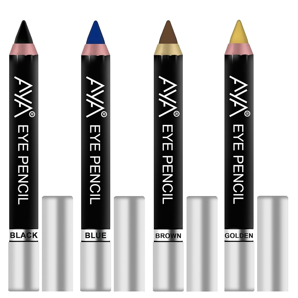 AYA Eye Pencil for Kajal/Eyeliner - set of 4 (Black, Blue, Brown, Golden) | Glides Smoothly | Creamy smooth formula | Light weight