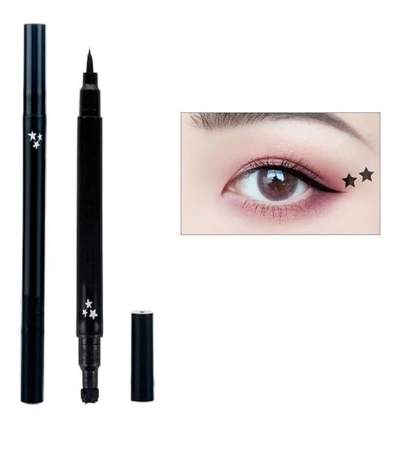 ayushicreationa Eyeliner Stamp, 2 in 1 Double-headed Star Stamp Eyeliner, Super Slim Gel Felt Tip High Pigment Black Waterproof Long Lasting Tattoo Makeup Tool Pencil - Black....