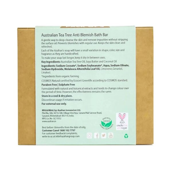 Azafran Active Botanicals Australian Tea Tree Anti-Blemish Bath Bar - (100g) - Azafran Active Botanicals