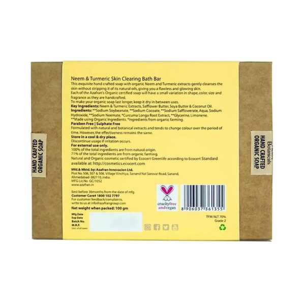 Azafran Active Botanicals Neem & Turmeric Skin Clear Bath Bar - (100g) - Azafran Active Botanicals
