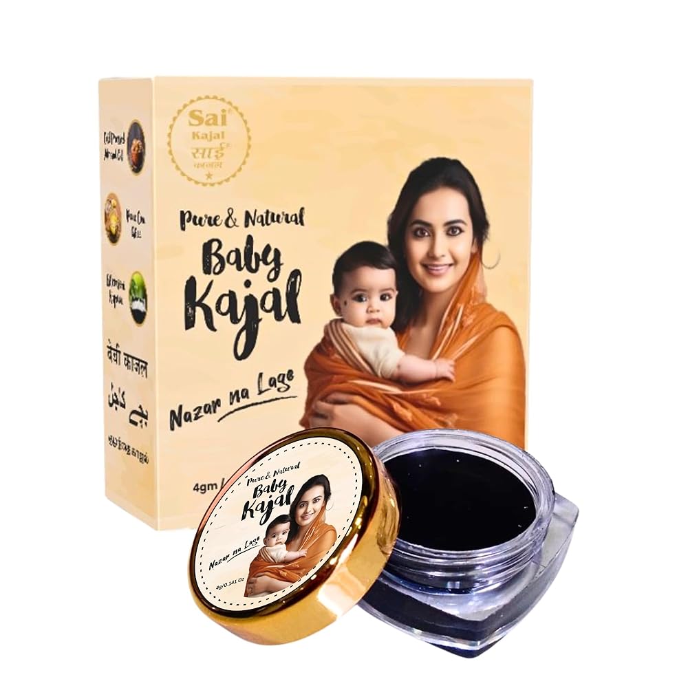 Baby Kajal - Pure and Natural for New Born | Sai Kajal | Chemical-Free Organic kajal for Children | Nazar Na Lage | Gentle & Safe for Babies, Smudge-Proof, Anti-Inflammatory | 4...