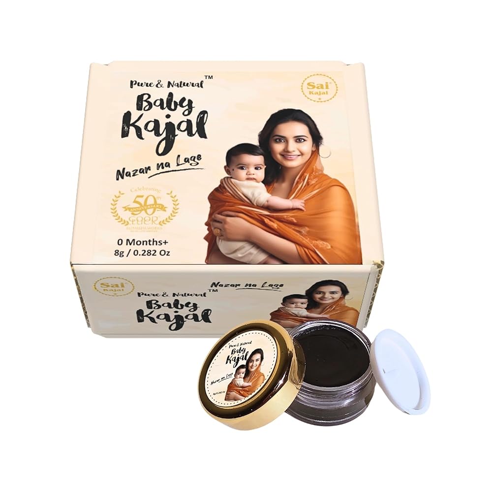 Baby Kajal - Pure and Natural for New Born | Sai Kajal | Chemical-Free Organic kajal for Children | Nazar Na Lage | Gentle & Safe for Babies, Smudge-Proof, Anti-Inflammatory| 8...