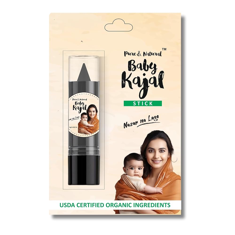 Baby Kajal Stick - Pure and Natural | Nazar Na Lage | Safe for Newborn Chemical Free, Organic, Water-Proof Gentle & Safe kajal for kids, Anti-Inflammatory, Pack of 1 | 2.7 g