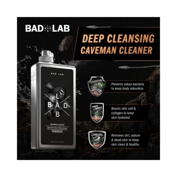 Bad Lab Caveman 3-In-1 Deep Cleansing Hair, Face And Body Cleaner (400ml) - Bad Lab