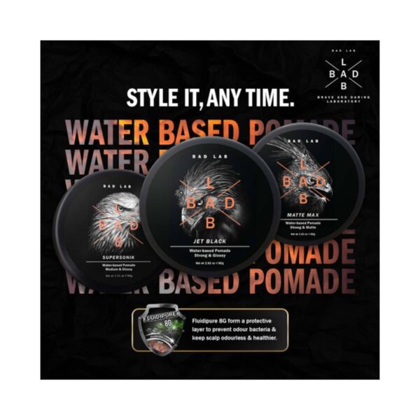 Bad Lab Jet Black Strong & Glossy Water-Based Pomade (40g) - Bad Lab